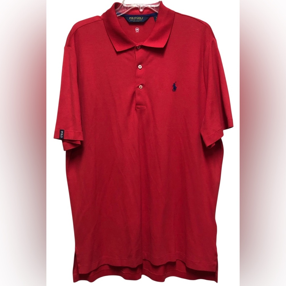 Polo Golf Ralph Lauren Red Polo Shirt.WICKING Short Sleeve,Dark Blue Polo‎ Logo.